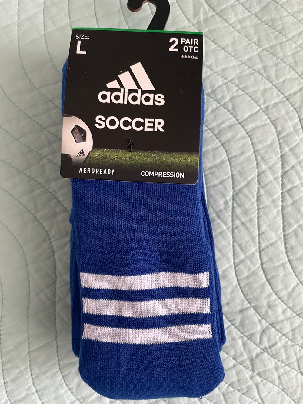 adidas Blue Athletic Soccer Socks with White Stripes